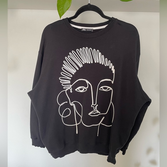 Zara Embroided Abstract Line Design Sweatshirt - Picture 7 of 10